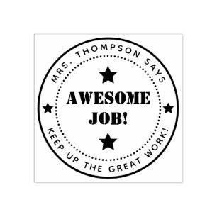 Simple Stars   Personalized  Awesome Job Teacher Rubber Stamp
