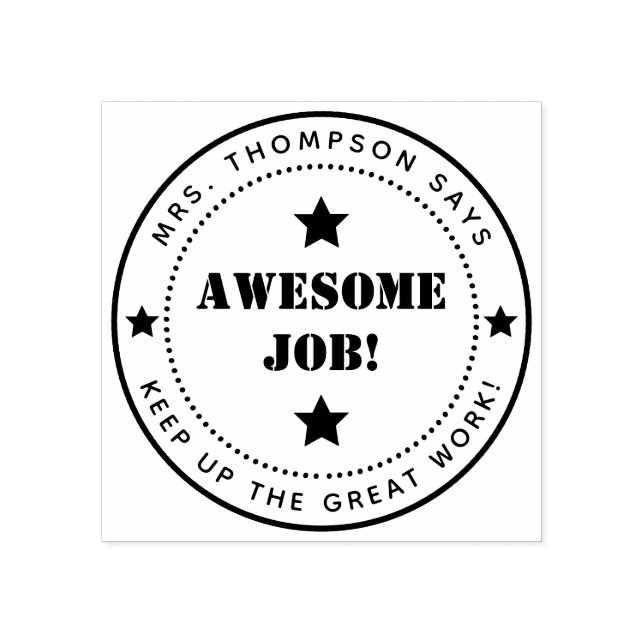 Simple Stars | Personalized  Awesome Job Teacher Rubber Stamp (Imprint)