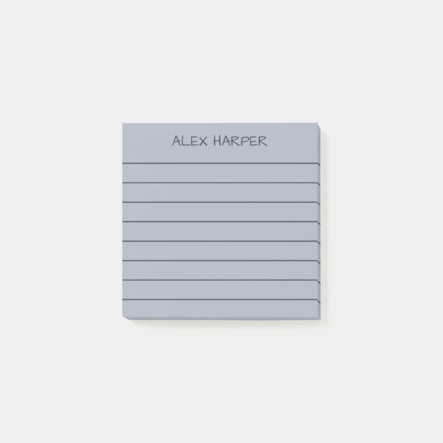 Simple Steel Gray & Charcoal Add Name Lined Post-it Notes (Front)