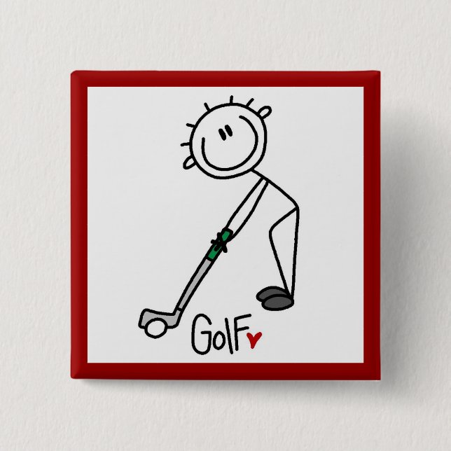 Simple Stick Figure Golfer 2 Inch Square Button (Front)