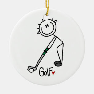 Simple Stick Figure Golfer Ceramic Ornament