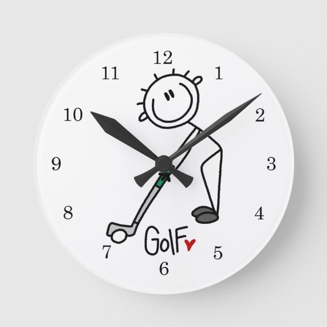 Simple Stick Figure Golfer Round Clock (Front)