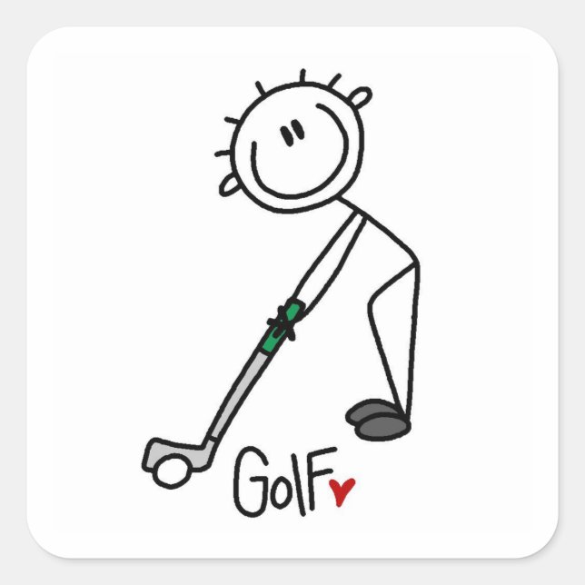 Simple Stick Figure Golfer Square Sticker (Front)