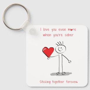 Simple Stickman Figure, Sobriety Valentine's Day Keychain