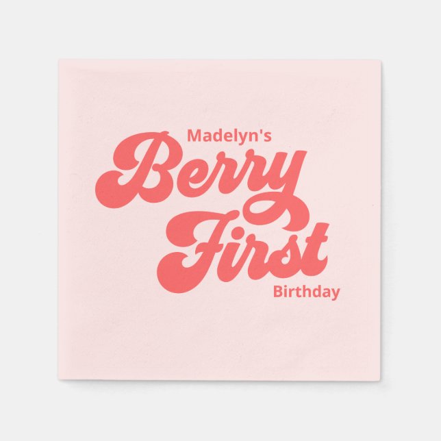 Simple Strawberry Berry First Birthday Summer Napkin (Front)