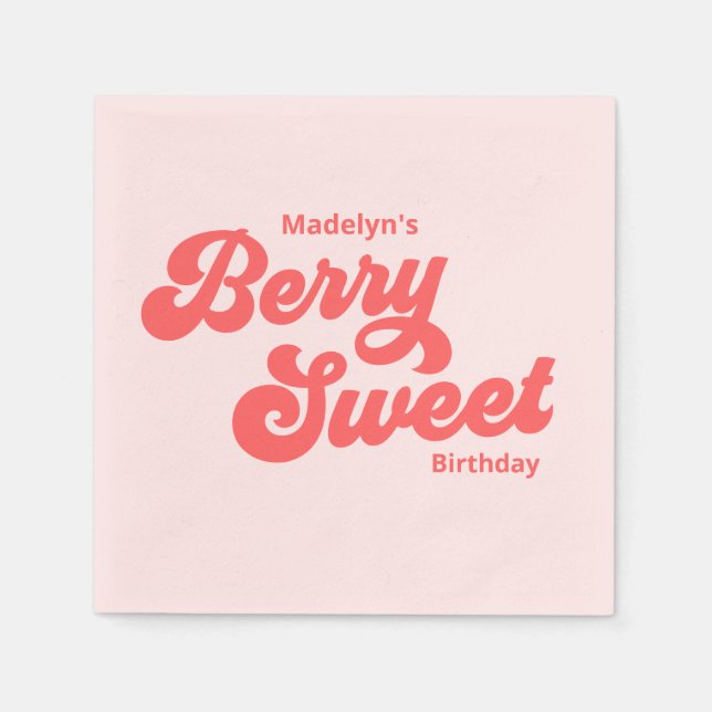 Simple Strawberry Berry Sweet Birthday Summer  Napkin (Front)