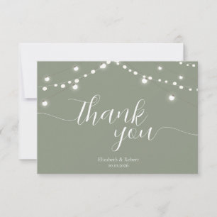 Simple String Lights Sage Green Wedding Thank You Card