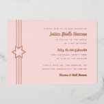 Simple Stripe Bat Mitzvah Star of David Rose Gold<br><div class="desc">Real gold foil is here; choose from Gold foil, rose gold, or silver foil. Background colour is customizable. If desired add a photo to the back side as well. If you'd like to remove text from the foil layer, enter the editor and cut and paste those layers onto the front...</div>