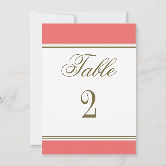 Simple Stripe Coral Reception Table Number (Front)
