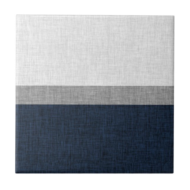 Simple Stripe Dark Blue Grey White Tile (Front)