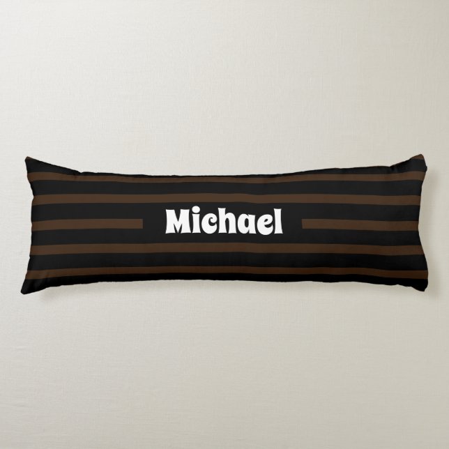 Simple Striped Dark Brown and Black Custom Name Body Pillow (Front)