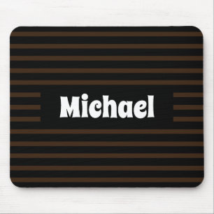 Simple Striped Dark Brown and Black Custom Name Mouse Pad