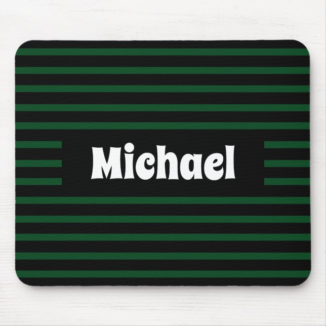 Simple Striped Dark Green and Black Custom Name Mouse Pad (Front)