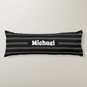 Simple Striped Dark Grey and Black Custom Name Body Pillow
