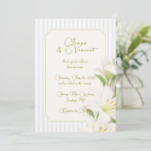 Simple Striped Lily Floral Wedding Invitation