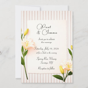 Simple Striped Lily Floral Wedding Invitation