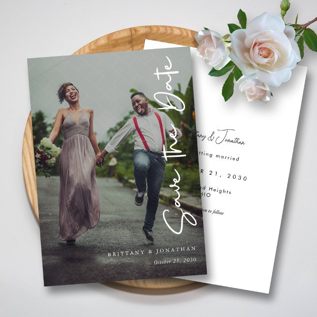 Simple Striped Overlay Photo Wedding Save the Date (Simple Striped Overlay Photo Wedding Save the Date)
