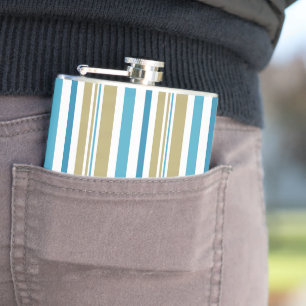 simple, striped pattern , olive and blue throw pil hip flask