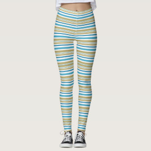 simple, striped pattern , olive and blue throw pil leggings