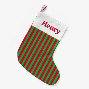 Simple Striped Red and Green Custom Name Small Christmas Stocking