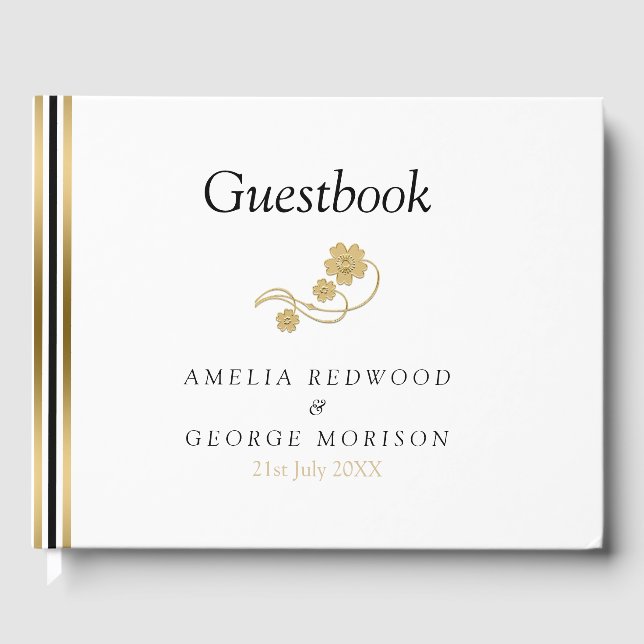 Simple Stripes And Flowers Guest Book (Front)