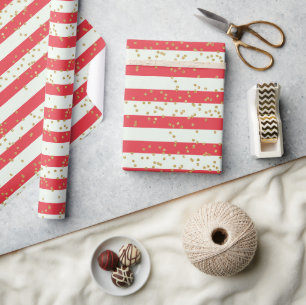 Simple Stripes And Gold Glitter Kids Party Gift Wrapping Paper