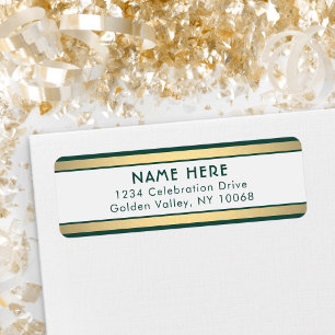 Simple Stripes Green Gold and White Return Address