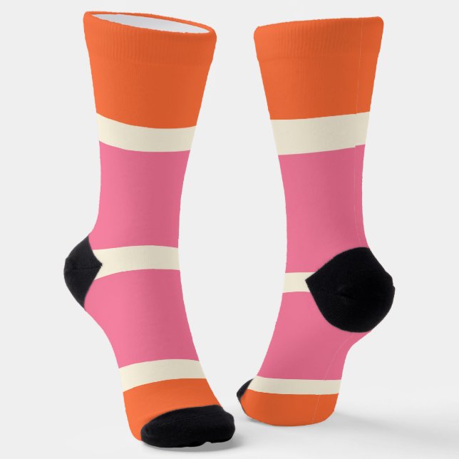 Simple Stripes in Pink, Orange and Cream Socks (Angled)