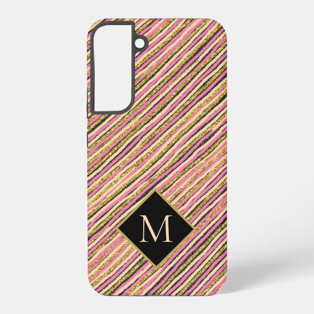 Simple Stripes Modern Monogram Yellow Gold Pink Samsung Galaxy S22+ Case (Back)