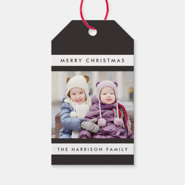 Simple Stripes Photo Holiday Gift Tags (Front)