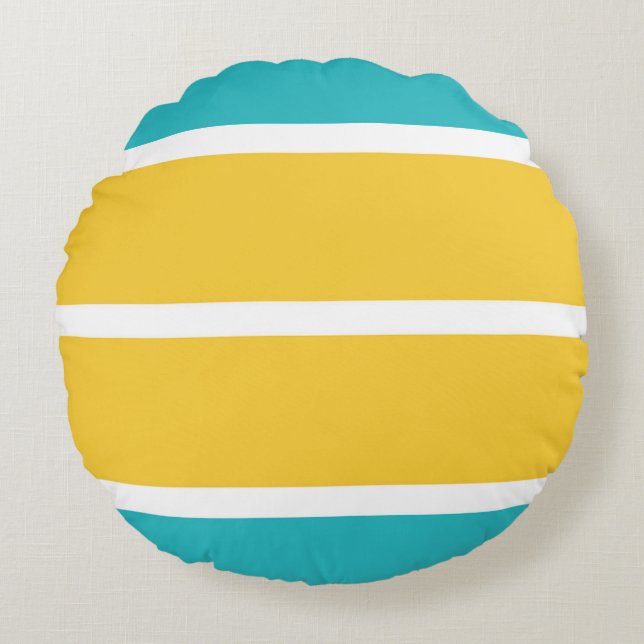 Simple Stripes - Turquoise and yellow Round Pillow (Front)