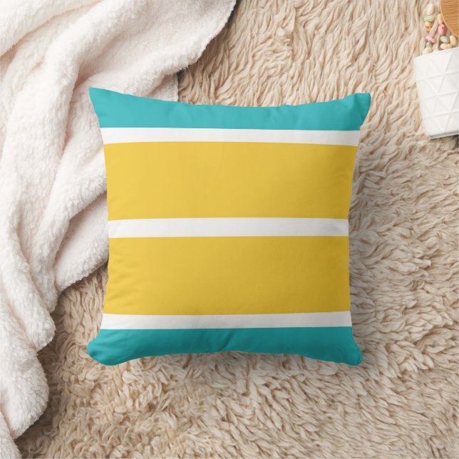 Simple Stripes - Turquoise and yellow Throw Pillow (Blanket)