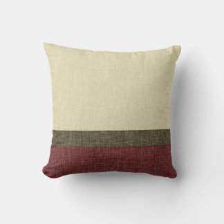 Simple Stripes Weave Texture Khaki Green Burgundy Throw Pillow