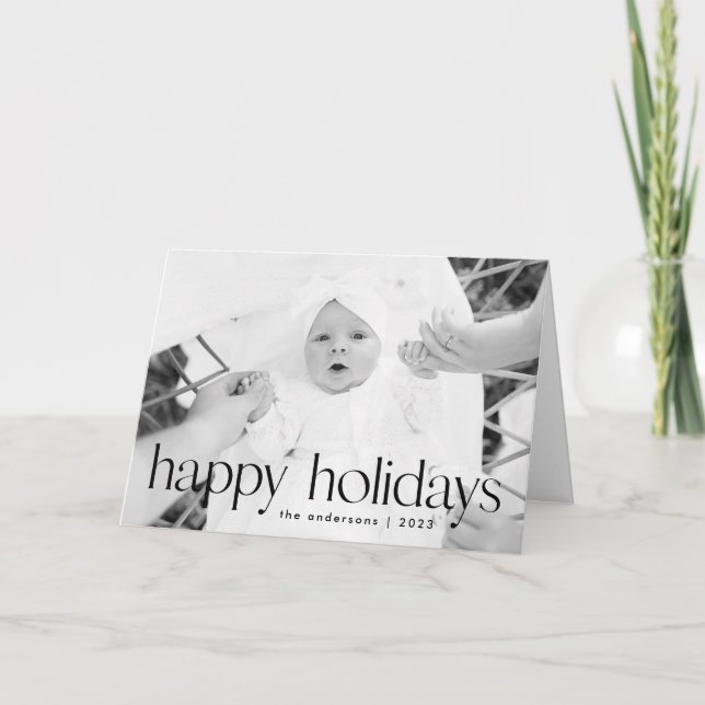 Simple Style Black Happy Holidays Photo Holiday Card (Front)