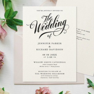 Simple Stylish Black And White Calligraphy Wedding Invitation