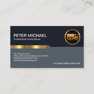 Simple Stylish Blue Layers Gold Stripe Moving Business Card