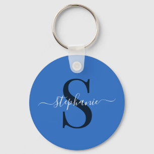 Simple Stylish Blue Monogram Initial First Name Keychain