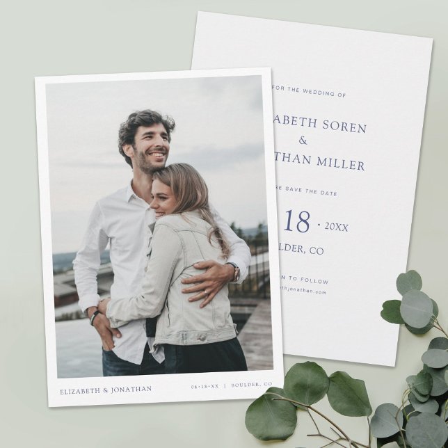 Simple Stylish Blue Text Photo Save the Date Invitation (Creator Uploaded)