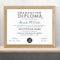 Simple Stylish Blue White Grad Logo Certificate