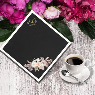 SIMPLE STYLISH BOHO BLACK FLORAL wedding Napkin