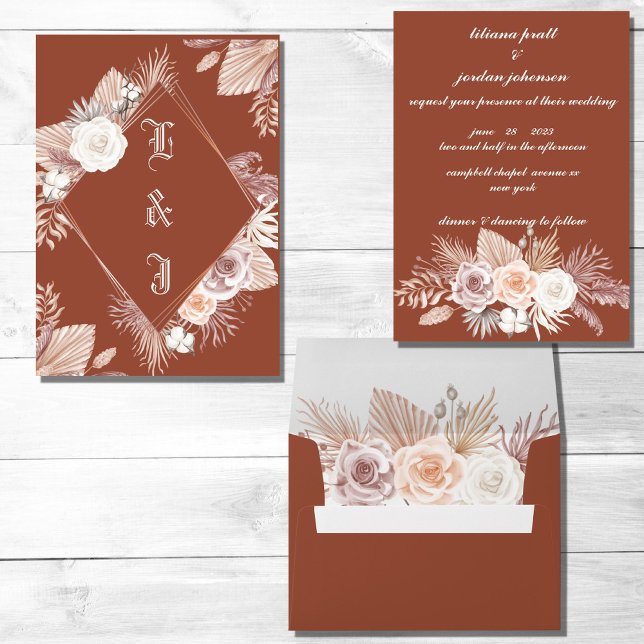 SIMPLE STYLISH BOHO TERRACOTTA FLORAL WEDDING INVITATION (Creator Uploaded)