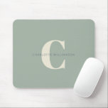 Simple Stylish Chic Monogram Name in Sage Green Mouse Pad<br><div class="desc">Simple Stylish Chic Monogram Name in Sage Green Mouse Pad</div>