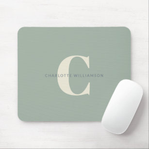 Simple Stylish Chic Monogram Name in Sage Green Mouse Pad
