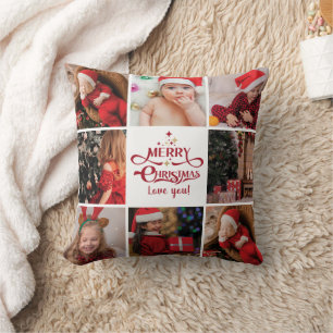 Simple & Stylish Christmas Photo Collage Throw Pil Pillow