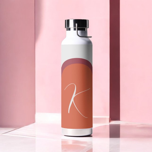 Simple Stylish Coral Magenta Pink Arch Monogram Water Bottle (Creator Uploaded)