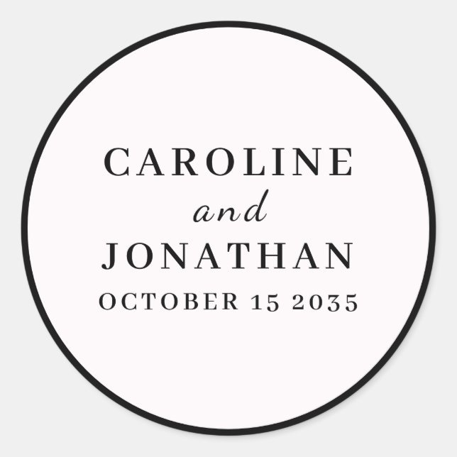 SIMPLE STYLISH ELEGANT WHITE CUSTOMIZED WEDDING CLASSIC ROUND STICKER (Front)