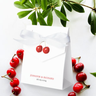 Simple Stylish Elegant  White Red Cherries Wedding Favor Box