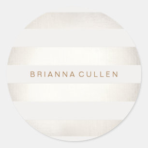 Simple Stylish FAUX Silver and White Stripes 2 Classic Round Sticker