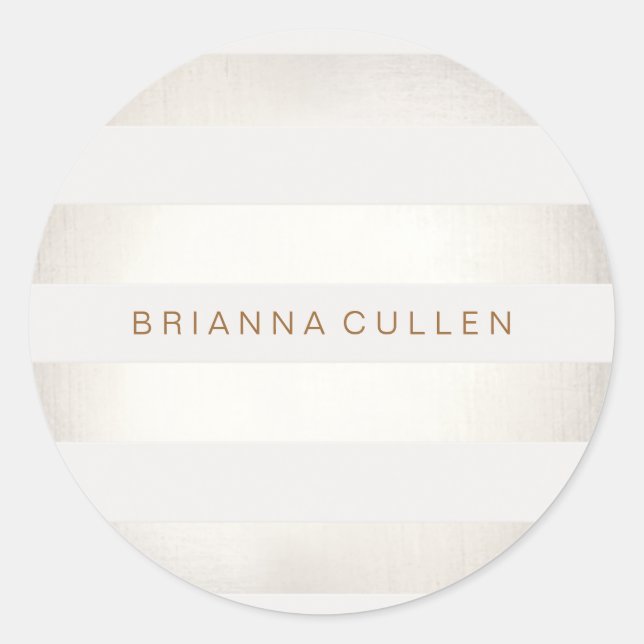 Simple Stylish FAUX Silver and White Stripes 2 Classic Round Sticker (Front)