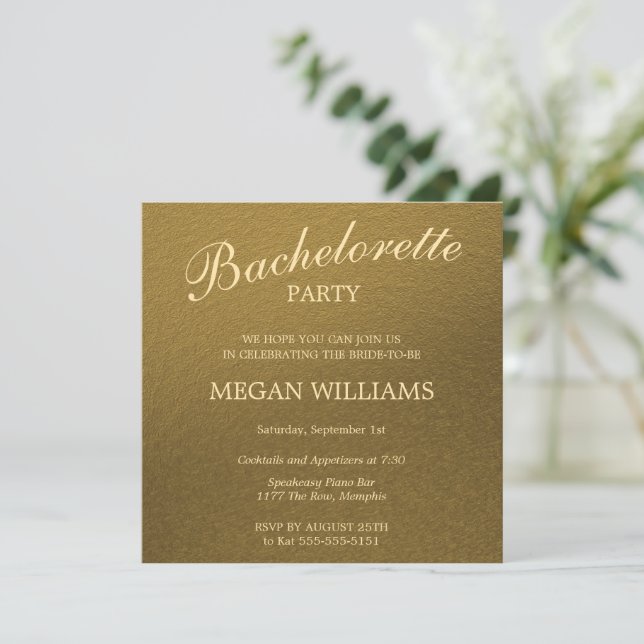 Simple Stylish Gold Bachelorette Party Invitation (Standing Front)